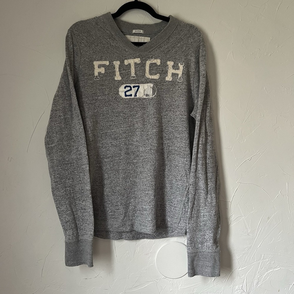 Abercrombie & Fitch y2k Mens Long Sleeve Football Pullover Gray Spellout Size L